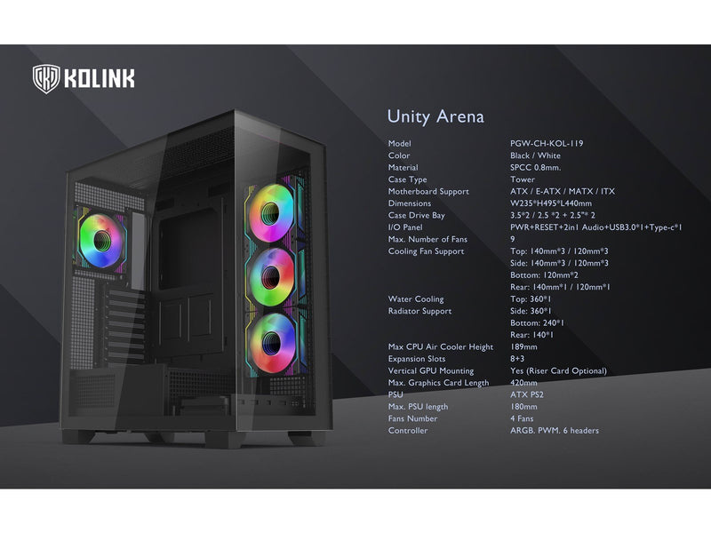 Kolink Unity Arena ARGB - Gehäuse - Miditower - Schwarz