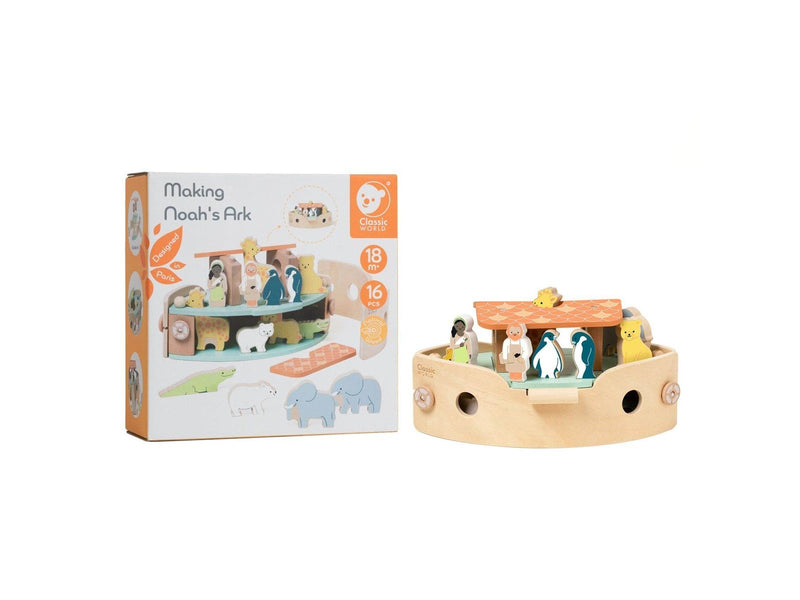 Classic World Wooden Noah's Ark Boat Building Set with Animals 16dlg.