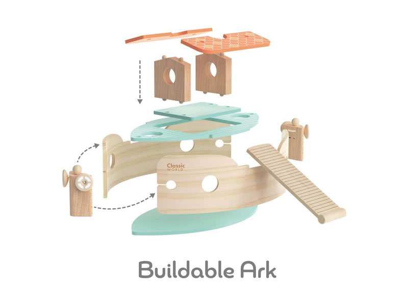 Classic World Wooden Noah's Ark Boat Building Set with Animals 16dlg.