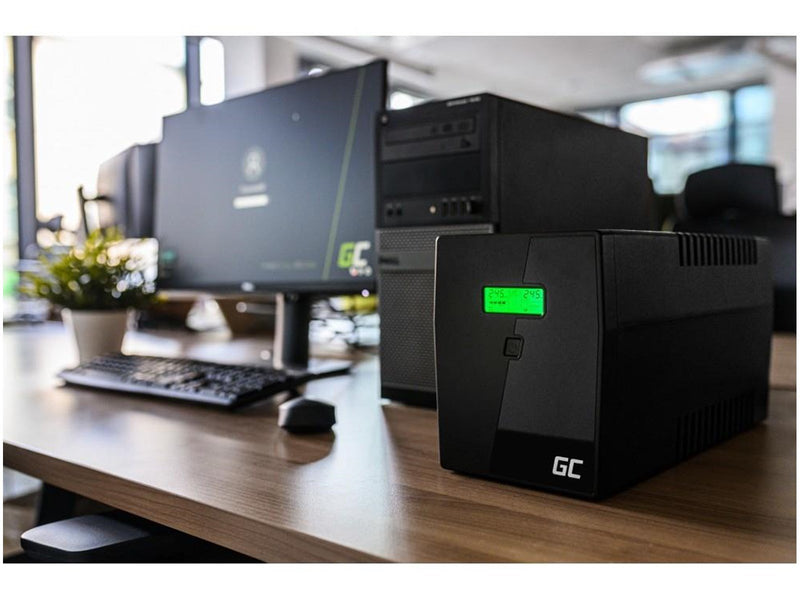 Green Cell UPS 1000VA / 600W with LCD Display Outputs: 2x Schuko 2x IEC Sockets