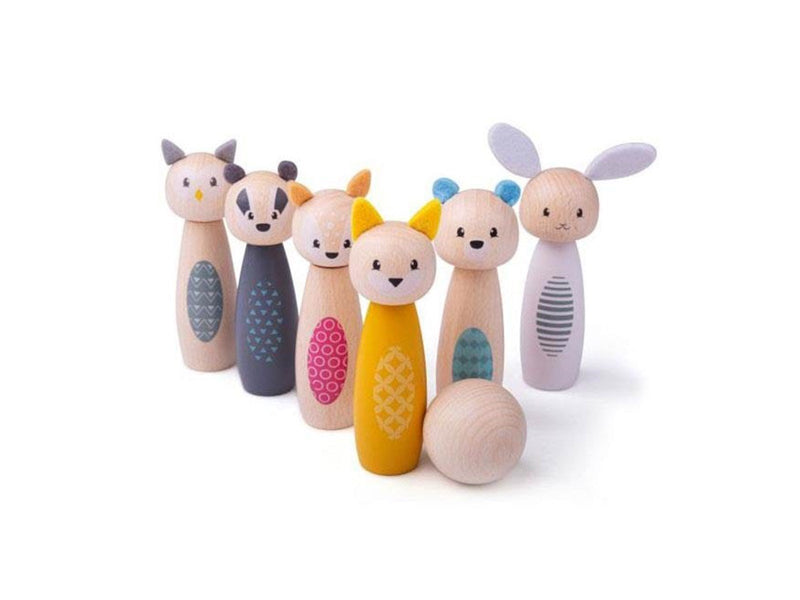 Bigjigs Wooden Skittles Game Woodland Animals