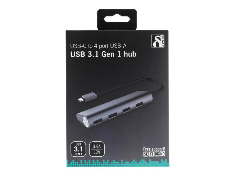 Deltaco USBC-1207 - hub - 4 ports USB-Hubs - 4 - Schwarz