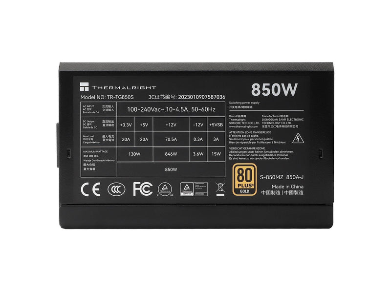 Thermalright TG S (Non-Modular) schwarz - Netzteile - 850 Watt - 120 mm - ATX 3.0 - 80 Plus Gold zertifiziert