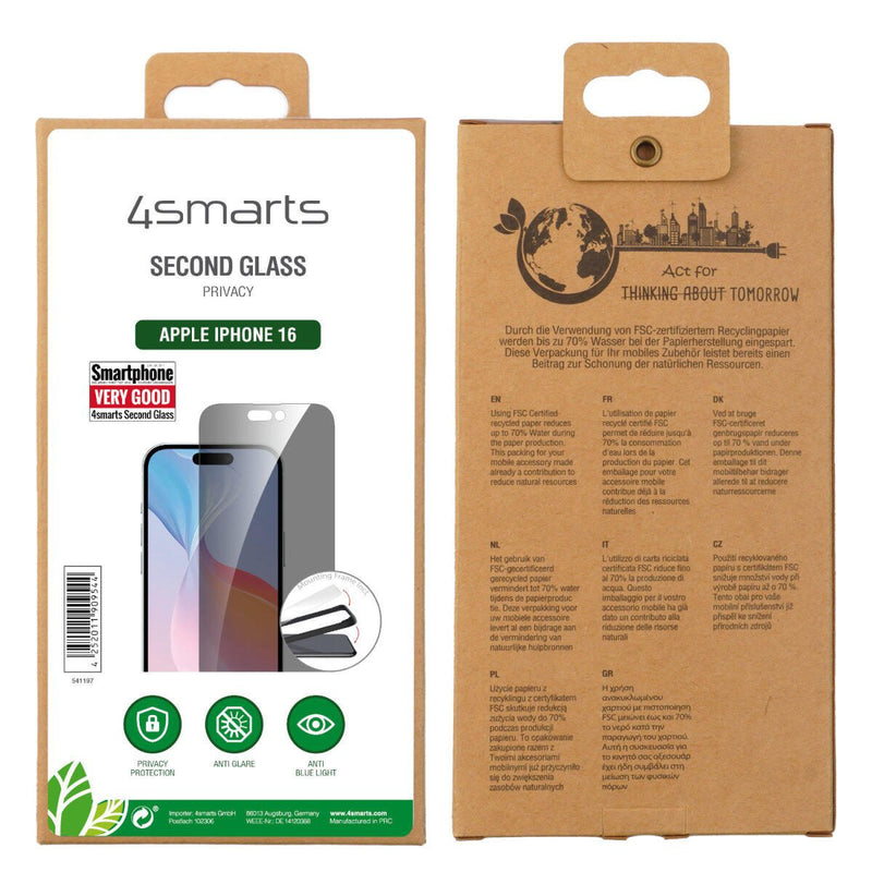 4smarts Second Glass Privacy mit Montagerahmen für Apple iPhone 16