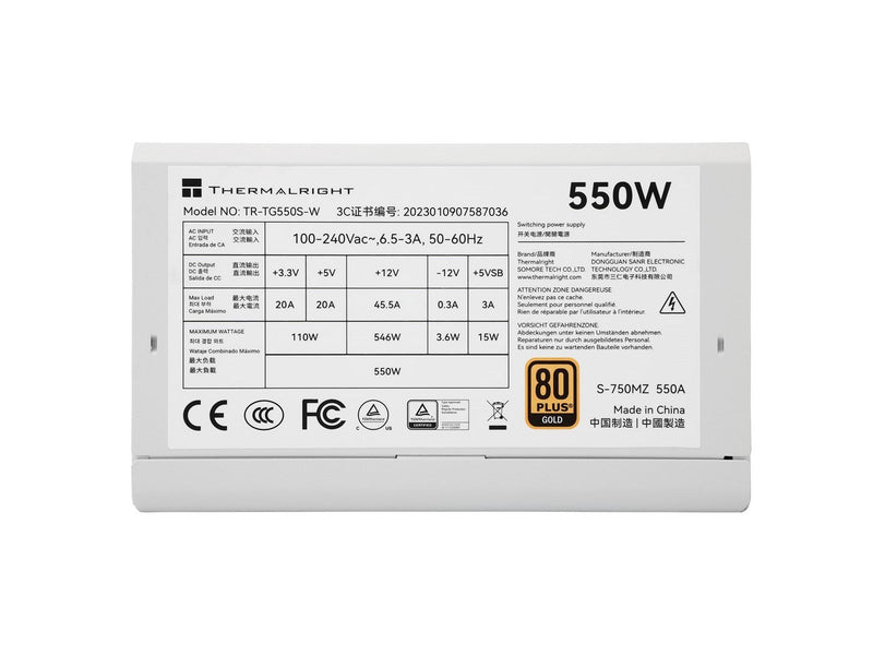 Thermalright TG S (Non-Modular) Weiß mit RGB LED-Beleuchtung - Netzteile - 550 Watt - 120 mm - ATX 3.0 - 80 Plus Gold zertifizie