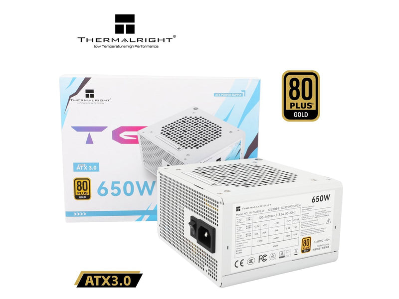 Thermalright TG S (Non-Modular) Weiß mit RGB LED-Beleuchtung - Netzteile - 650 Watt - 120 mm - ATX 3.0 - 80 Plus Gold zertifizie