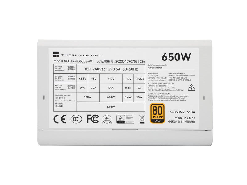 Thermalright TG S (Non-Modular) Weiß mit RGB LED-Beleuchtung - Netzteile - 650 Watt - 120 mm - ATX 3.0 - 80 Plus Gold zertifizie
