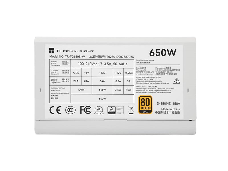 Thermalright TG S (Non-Modular) Weiß mit RGB LED-Beleuchtung - Netzteile - 650 Watt - 120 mm - ATX 3.0 - 80 Plus Gold zertifizie