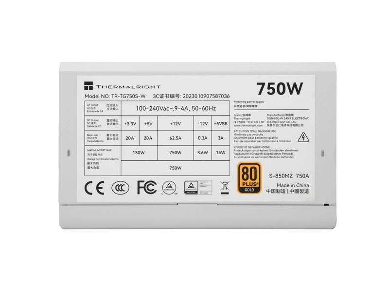 Thermalright TG S (Non-Modular) Weiß mit RGB LED-Beleuchtung - Netzteile - 750 Watt - 120 mm - ATX 3.0 - 80 Plus Gold zertifizie