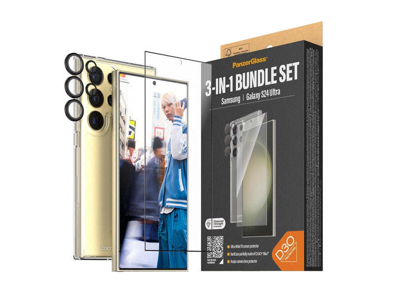 PanzerGlass 3-in-1 Protection Pack Samsung Galaxy S24 Ultra | Ultra-Wide Fit w. EasyAligner