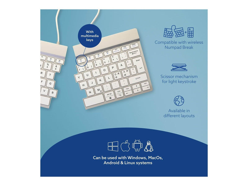 R-Go Tools R-Go Split Break - keyboard - with integrated break indicator - QWERTY - Nordic - white - Tastaturen - Nordisch - Wei