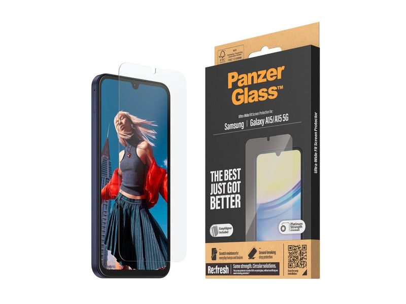 PanzerGlass Screen Protector Samsung Galaxy A15 | A15 5G | Ultra-Wide Fit w. EasyAligner