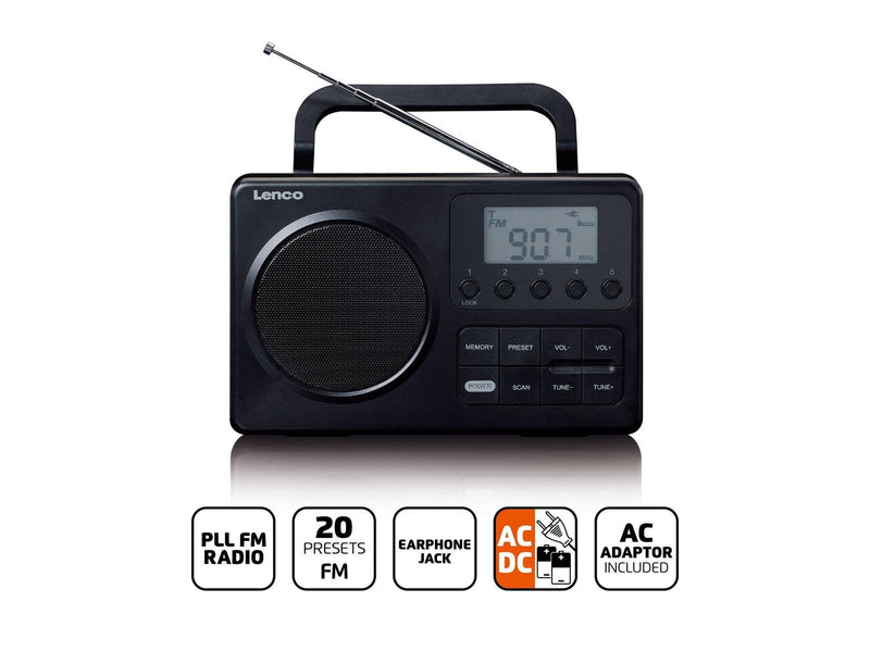 Lenco MPR-035BK - Compact portable FM radio with LCD display - Black - FM - Mono - schwarz