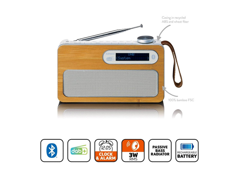 Lenco PDR-040EF - Portable DAB+ radio with Bluetooth® - Bamboo - DAB+/FM - Stereo - silber