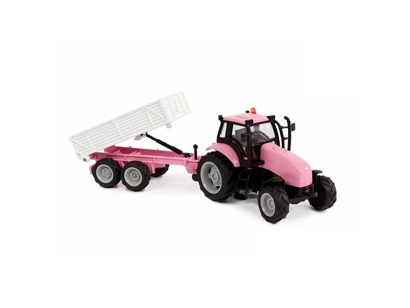 Kids Globe Die-cast Tractor with Trailer - Pink