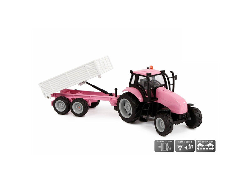 Kids Globe Die-cast Tractor with Trailer - Pink