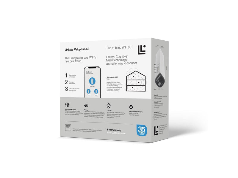 Linksys Velop Pro 6E AXE5400 True Tri-Band Wi-Fi 6E Mesh System (1-pack) - Mesh router Wi-Fi 6