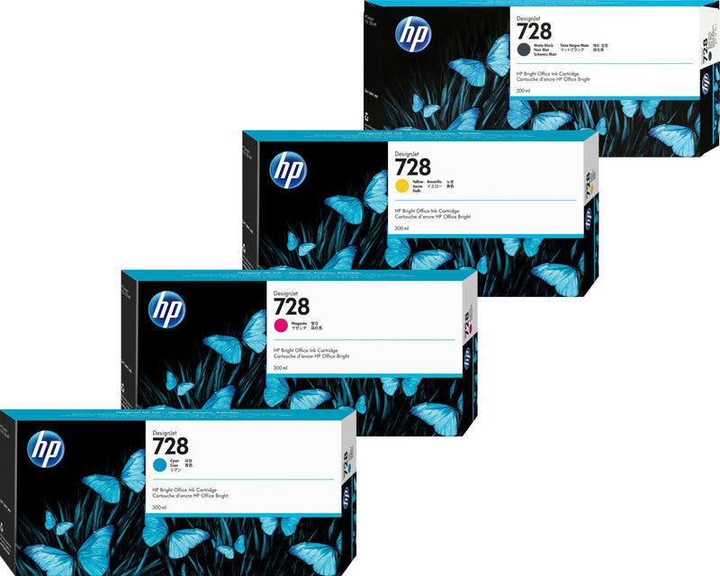 HP Original 728 Druckerpatronen - 4er Multipack (F9K17A, F9K16A, F9K15A, F9J68A)