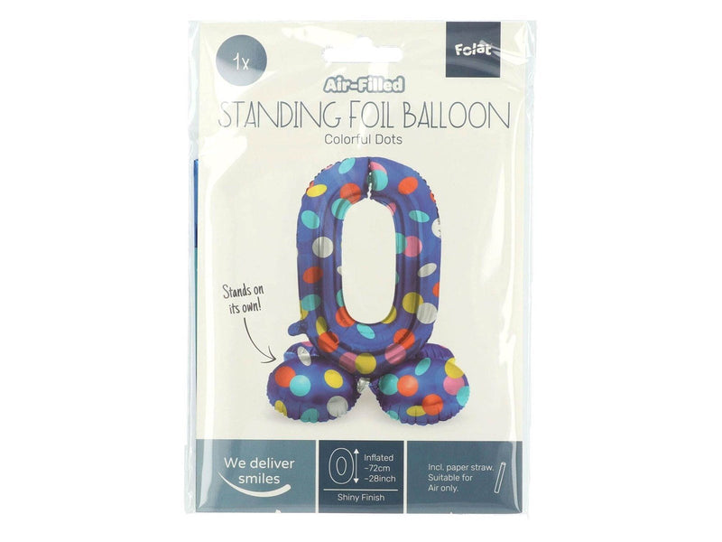 Folat BV Standing Foil Balloon Colorful Dots Number 0 - 72cm