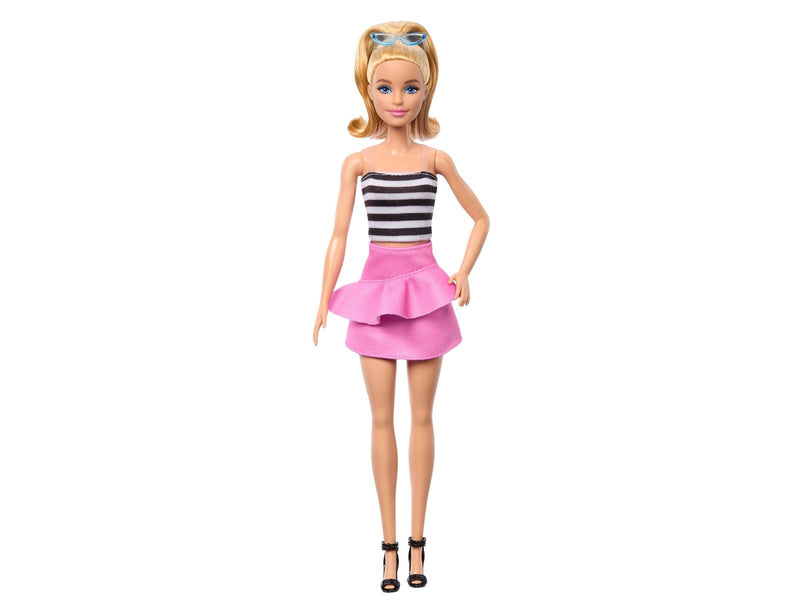 Barbie Fashionista Doll With Striped Top Pink Skirt & Sunglasses
