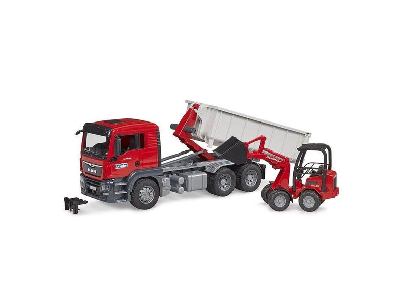 Bruder Truck w Roll-Off-Container&Schäffer loader