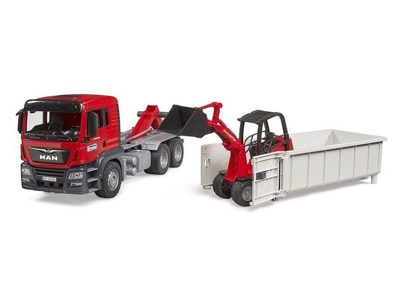 Bruder Truck w Roll-Off-Container&Schäffer loader