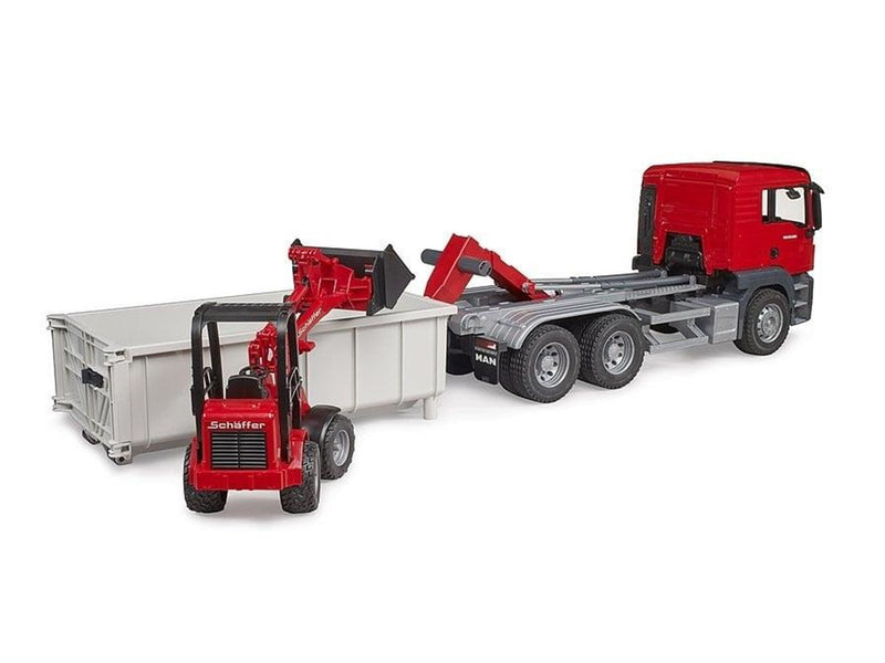 Bruder Truck w Roll-Off-Container&Schäffer loader