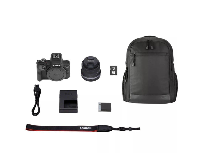 Canon EOS R100 + RF-S 18-45mm IS STM Travel Kit (Shoulder Bag + 64GB SD Card)