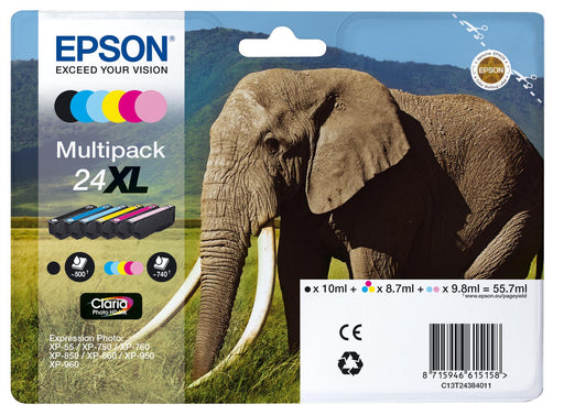 Epson Original 24XL Elefant Druckerpatronen 6er MultiPack BK/C/M/Y/LC/LM (C13T24384011)