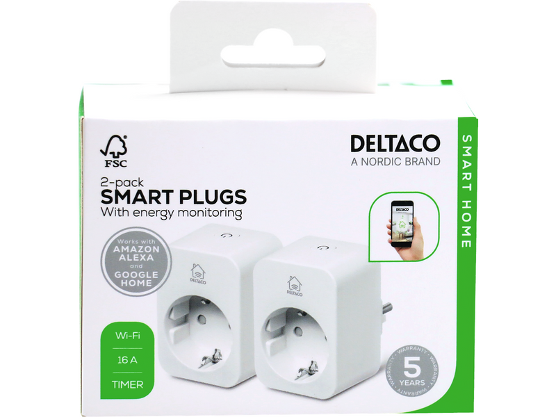 Deltaco SMART HOME smart plug with energy monitoring 16A 2-pack