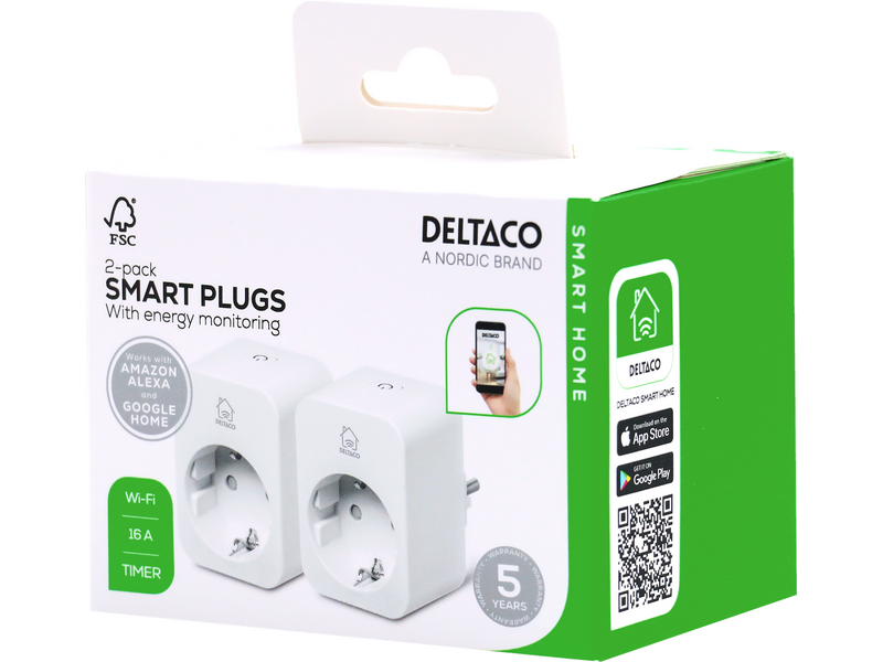 Deltaco SMART HOME smart plug with energy monitoring 16A 2-pack