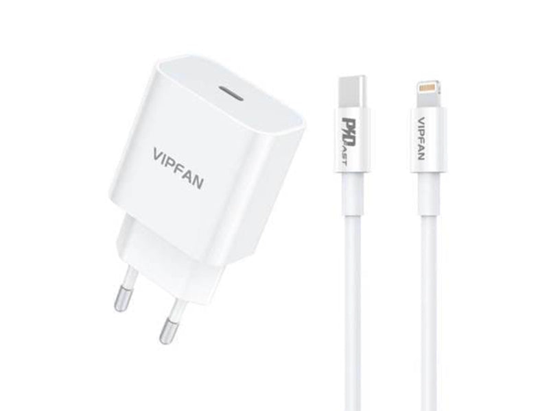 Vipfan Wall charger  E04 USB-C 20W QC 3.0 + Lightning cable (white)