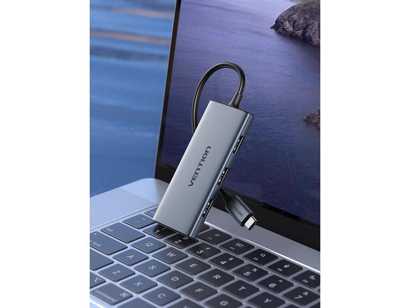 Vention TOOHB USB-C to HDMI 3x USB 3.0 SD TF hub 0.15m (Gray) USB-Hubs - USB 3.0 - 3 - Grau