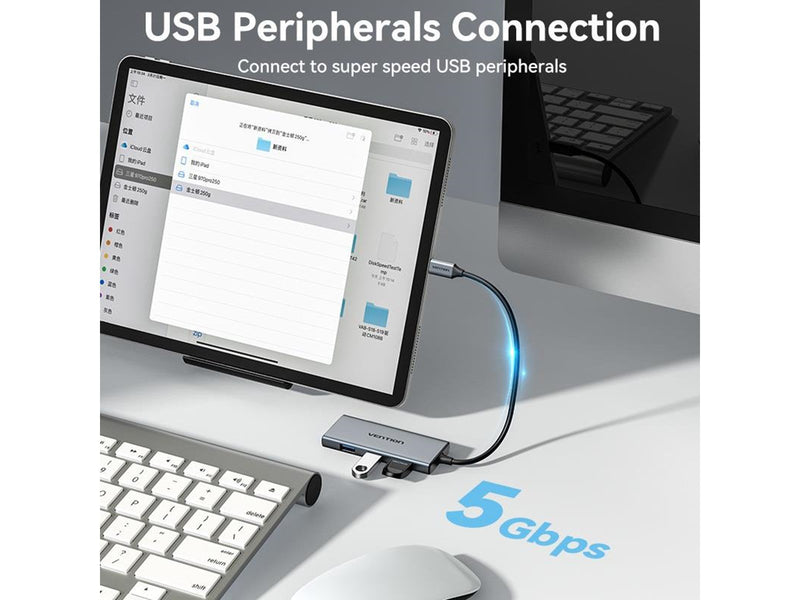 Vention TOOHB USB-C to HDMI 3x USB 3.0 SD TF hub 0.15m (Gray) USB-Hubs - USB 3.0 - 3 - Grau
