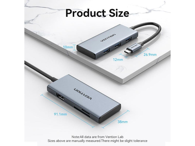 Vention TOOHB USB-C to HDMI 3x USB 3.0 SD TF hub 0.15m (Gray) USB-Hubs - USB 3.0 - 3 - Grau