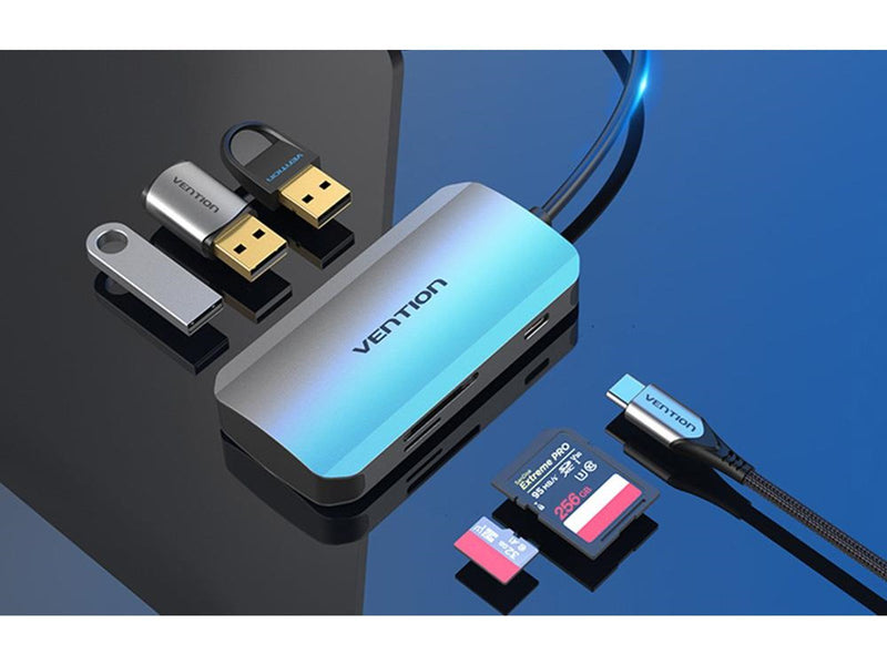Vention Docking Station USB- C  3x USB 3.0 - SD. TF. PD. 0.15m Grey