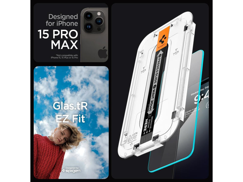 Spigen Glass tR EZ Fit 2 Pack - transparency - iPhone 15 Pro Max
