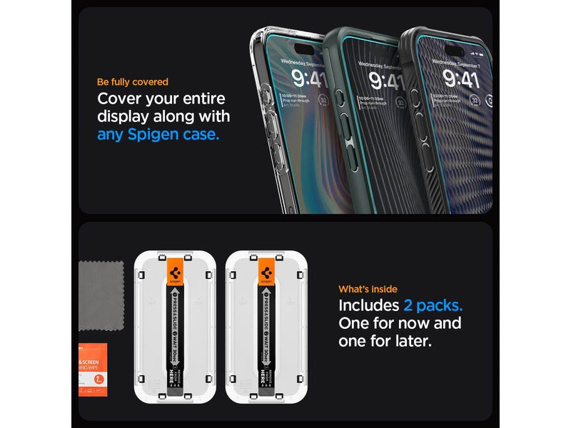 Spigen Glass tR EZ Fit 2 Pack - transparency - iPhone 15 Pro Max