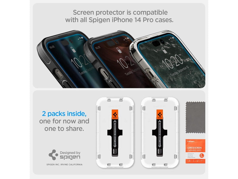 Spigen Glass tR EZ Fit 2 Pack - Transparency Sensor Protection - iPhone 14 Pro
