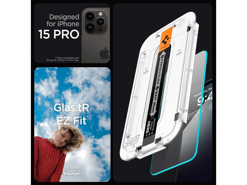 Spigen Glass tR EZ Fit 2 Pack - transparency - iPhone 15 Pro