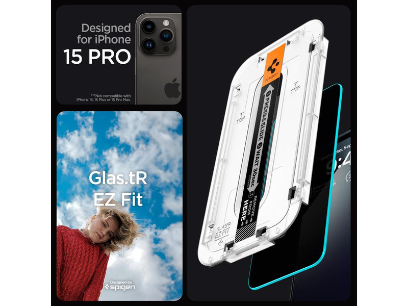 Spigen Glass tR EZ Fit (Privacy) 2 Pack - transparency - iPhone 15 Pro