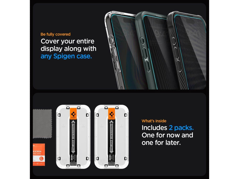 Spigen Glass tR EZ Fit (Privacy) 2 Pack - transparency - iPhone 15 Pro
