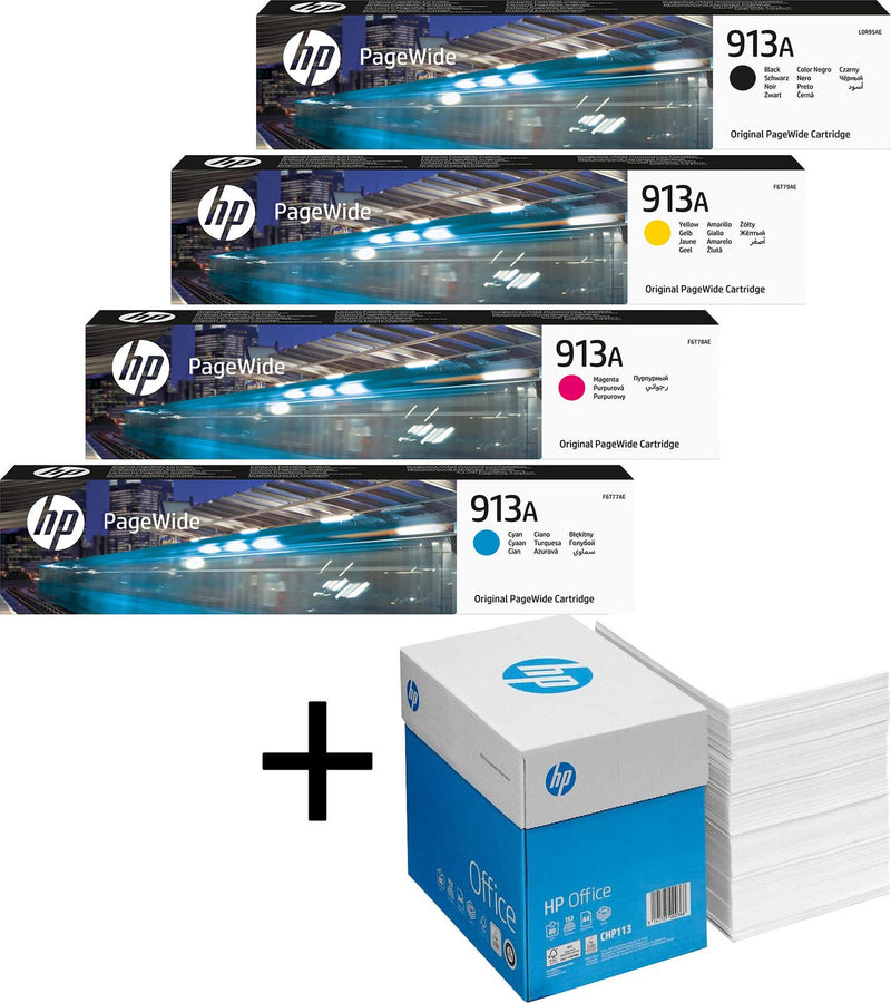 Bundle mit HP Original 913A Toner 4er Multipack + 2.500 Blatt HP Kopierpapier hochweiß