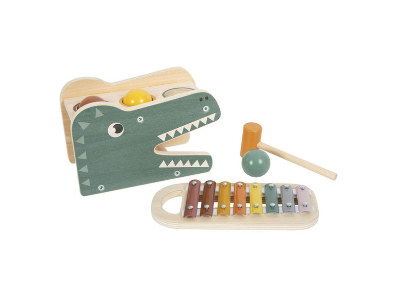 Small Foot - Wooden Xylophone and Hammer Bench Safari 5 pcs.