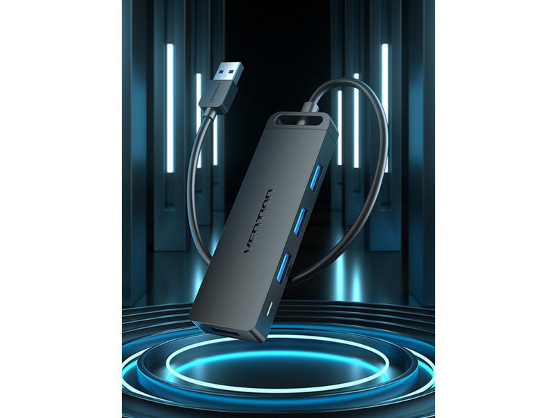 Vention USB 3.0 4-Port Hub with Power Adapter 0.15m Black USB-Hubs - USB 3.0 - 4 - Schwarz