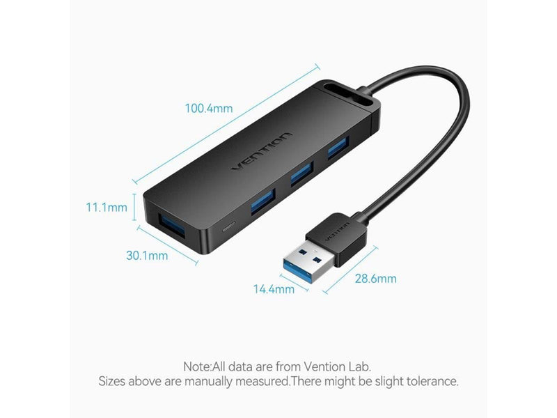Vention USB 3.0 4-Port Hub with Power Adapter 0.15m Black USB-Hubs - USB 3.0 - 4 - Schwarz