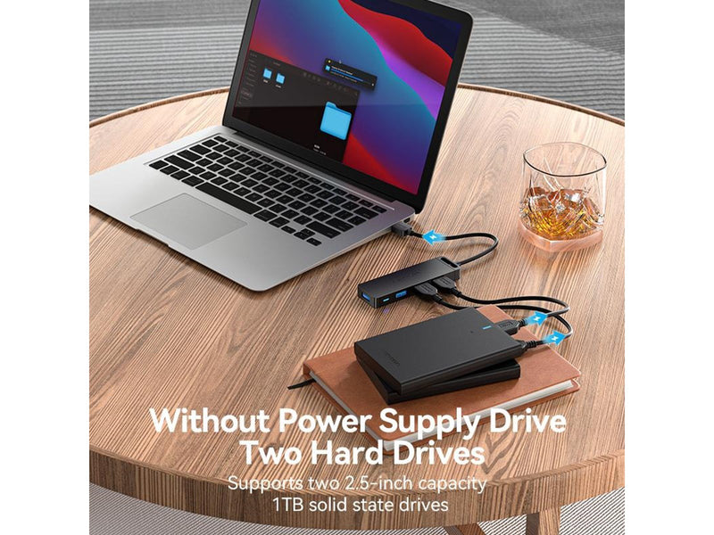 Vention USB 3.0 4-Port Hub with Power Adapter 0.15m Black USB-Hubs - USB 3.0 - 4 - Schwarz