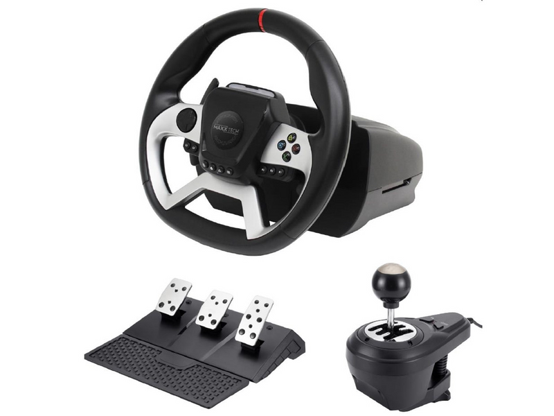 MAXX TECH PRO FF RACING WHEEL KIT (WHEEL 3-PEDAL SET & SHIFTER) - Wired Wheel, gamepad and pedals set - Sony PlayStation 4