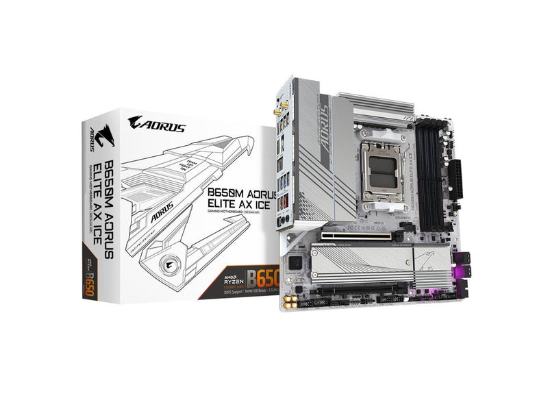 GIGABYTE B650M AORUS ELITE AX ICE Mainboard - AMD B650 - AMD AM5 socket - DDR5 RAM - Micro-ATX