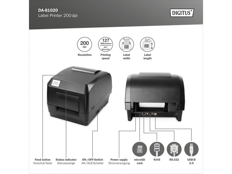 DIGITUS - label printer - B/W - direct thermal / thermal transfer